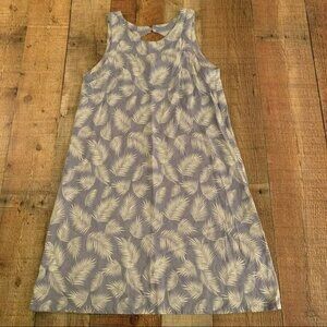 Island beach blue and white tank with leafs vacation wear midi dress -S